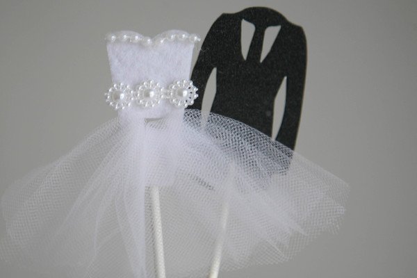 Black suit and white dress Wedding cake topper 