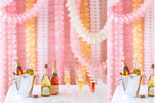 Pink 4 leaf tissue garland great for birthday party, baby shower, and Christmas party